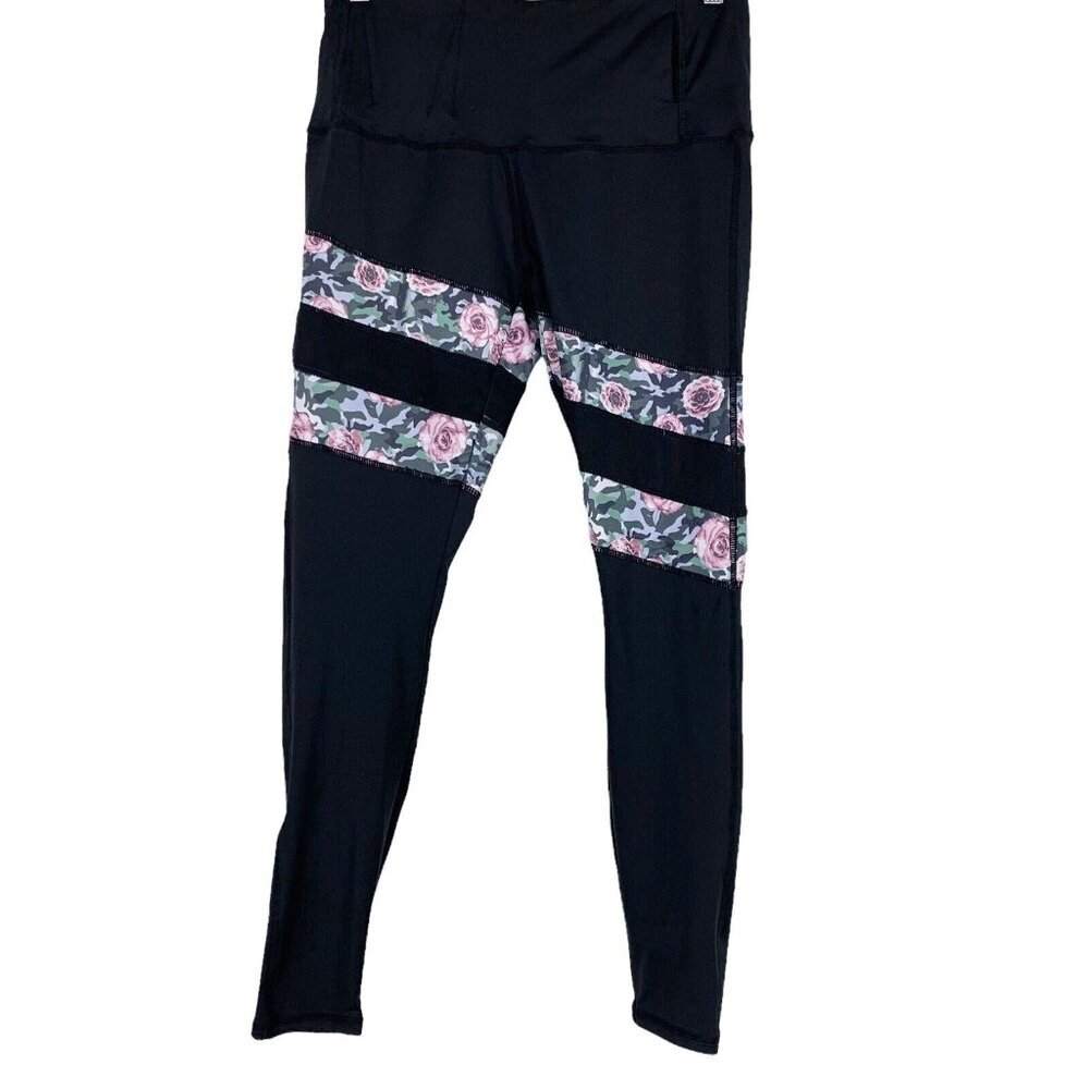 Alexo Size Large Leggings Black Pink Floral Camouflage Concealed Carry Waist